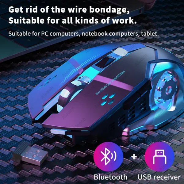 AIEACH Rechargeable Wireless Mouse For Computer Tablet Bluetooth Gaming Mouse Ergonomic Backlight Mouse Laptop Accessories - Image 2