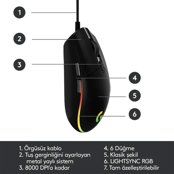 Original Logitech Gaming Mouse G102 USB Type A 8000 DPI PC / Mac / Laptop Laptop Accessories Mouse - Image 4