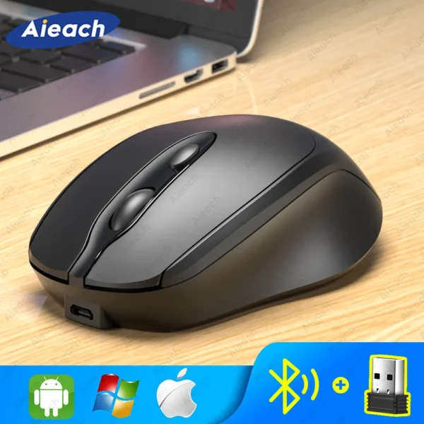 AIEACH Ergonomic Bluetooth Mouse 1600DPI for MacBook Tablet Laptop Rechargeable Wireless Mouse 2.4GHz USB PC Setup Accessories