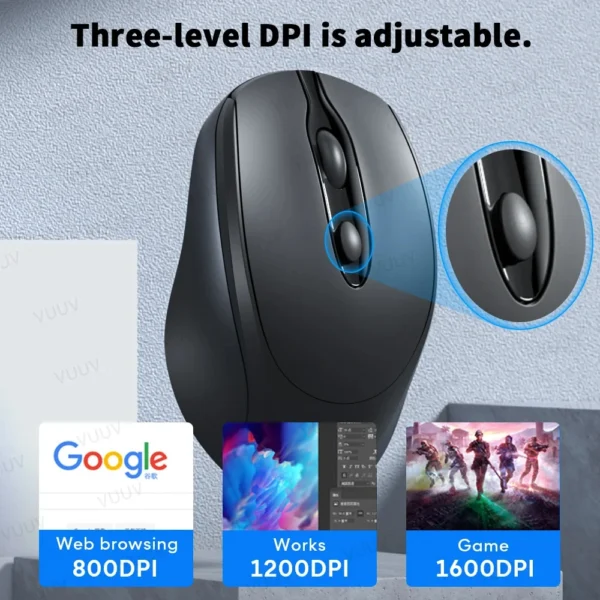 AIEACH Ergonomic Bluetooth Mouse 1600DPI for MacBook Tablet Laptop Rechargeable Wireless Mouse 2.4GHz USB PC Setup Accessories - Image 3