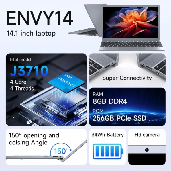 14 Inch Laptop J3710 8GB RAM 256GB SSD Windows 11 For Students And Business - Image 2