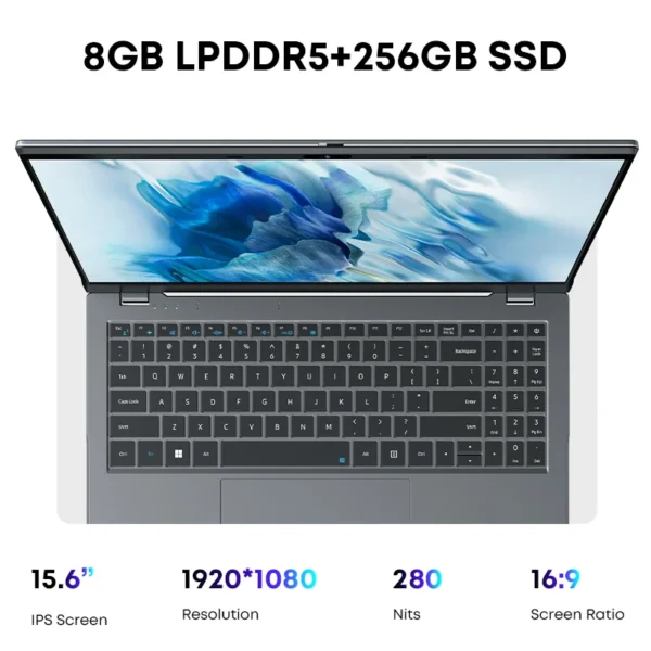 CHUWI GemiBook Plus Laptop 15.6" Intel N100 Graphics for 12th Gen 1920*1080P 16GB RAM 512GB SSD With Cooling Fan Windows 11 - Image 4