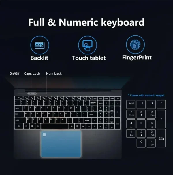 15.6 Inch Laptop 32GB Ram 2TB SSD Windows 11 Notebook Pc Gamer Intel N5095 Office Computer with Backlit Fingerprint Wifi Camera - Image 6