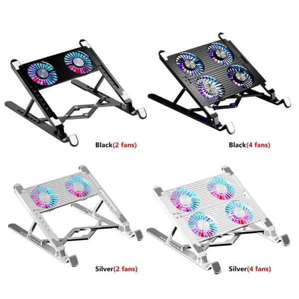 Laptop Cooling Pad with 2/4 Fans Foldable Gaming Laptop Cooler Fan RGB Silent Portable Laptop Holder for 11-17.3 Inch Laptops