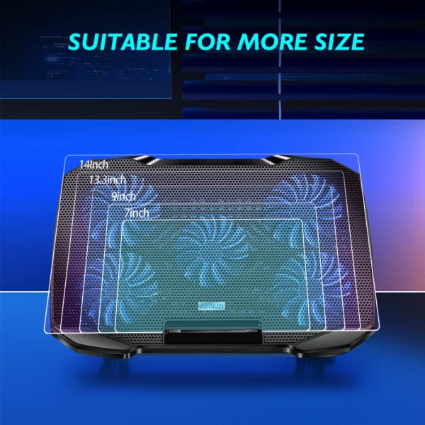COOLCOOLD Laptop Cooling pad for 12-17 Inch Laptop Cooler Stand, 5 quiet fans, 5 Angle Adjustable with phone holder - Image 4
