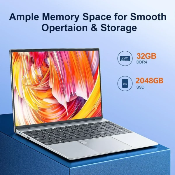 15.6 Inch Laptop 32GB Ram 2TB SSD Windows 11 Notebook Pc Gamer Intel N5095 Office Computer with Backlit Fingerprint Wifi Camera - Image 5