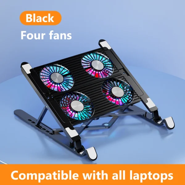 Laptop Cooling Pad with 2/4 Fans Foldable Gaming Laptop Cooler Fan RGB Silent Portable Laptop Holder for 11-17.3 Inch Laptops - Image 3